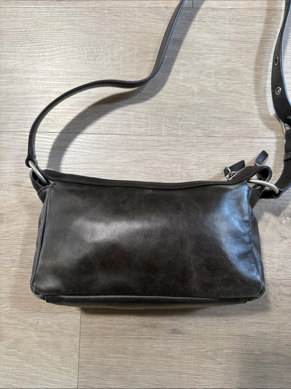 Black Distressed Messenger Bag by MARGE SHERWOOD